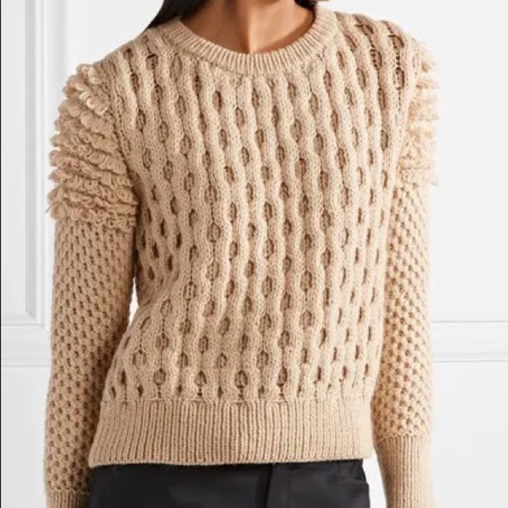 ELEVEN SIX Alpaca Cable Knit Cropped camel Sweater
